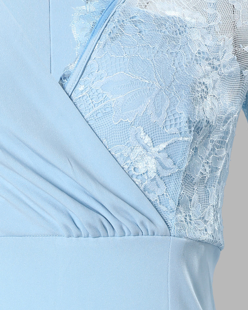 Lace V-Neck Ruched Midi Dress