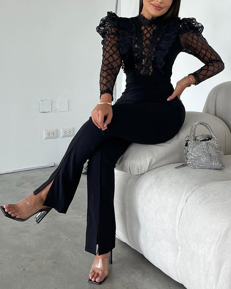 Sequin Lace Mesh Jumpsuit