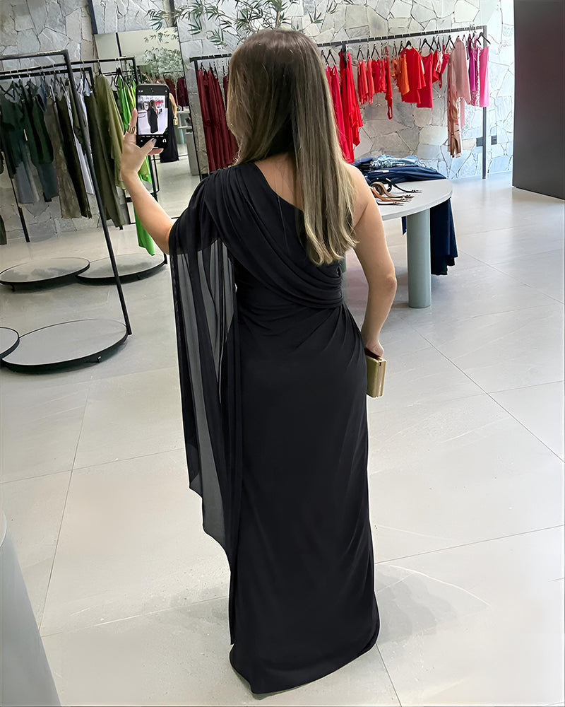 One-Shoulder Ruched Slit Dress