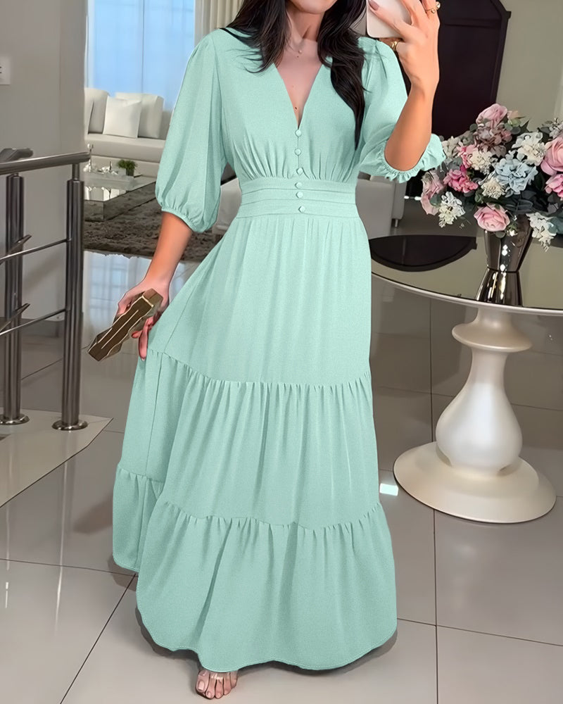 Chiffon V-Neck Ruffle Maxi Dress