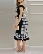 Colorblock Off-Shoulder Ruffle Dress