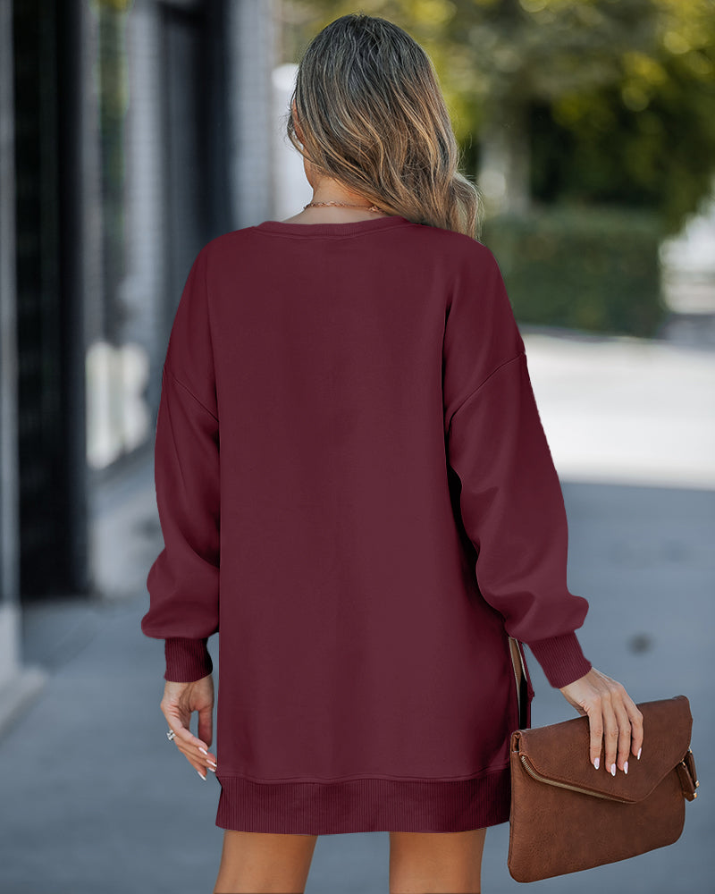 Drop-Shoulder Slit Zip Sweatshirt