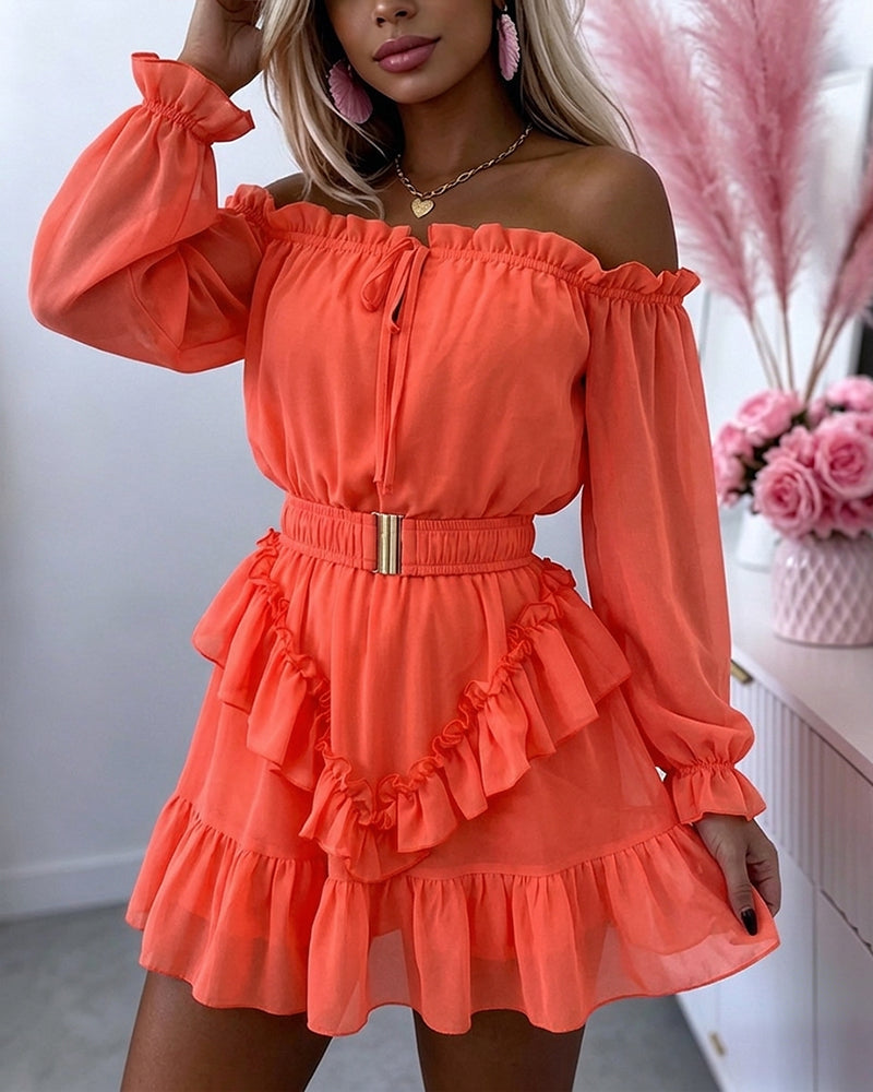 Chiffon Off-Shoulder Ruffle Mini Dress