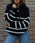 Striped Lantern-Sleeve Hooded Sweater — Noélla Montréal