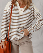 Colorblock Striped V-Neck Sweatshirt