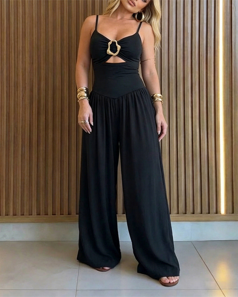 Backless Wide-Leg Cutout Romper