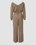Off-Shoulder Wide-Leg Drop-Shoulder Jumpsuit