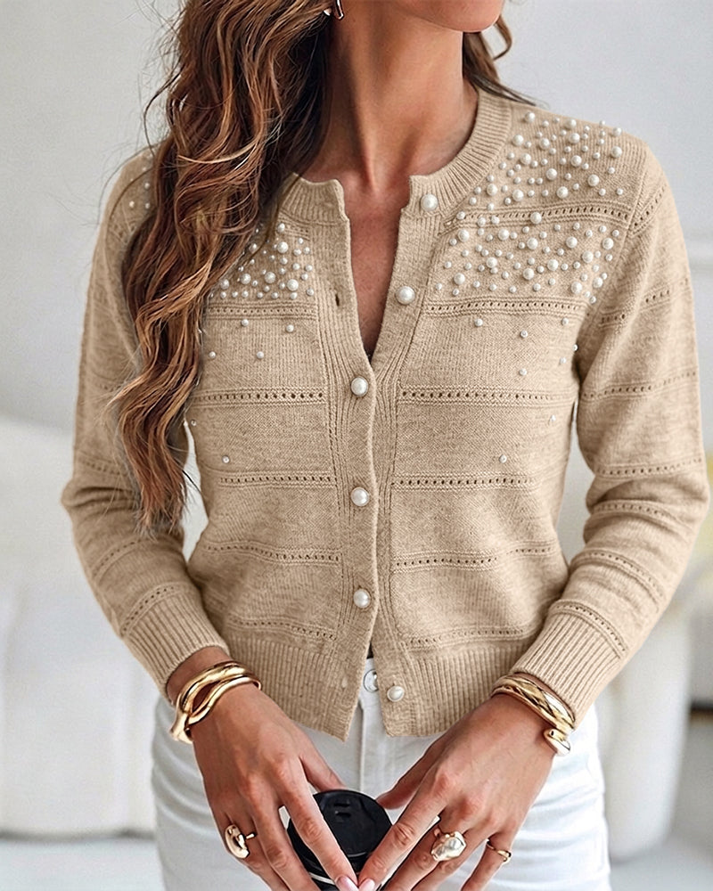 Beaded Pearl Cutout Cardigan