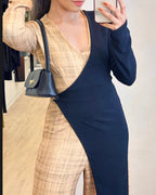 Colorblock V-Neck Wide-Leg Romper