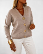 Gold-Button V-Neck Pocket Cardigan — Noélla Montréal