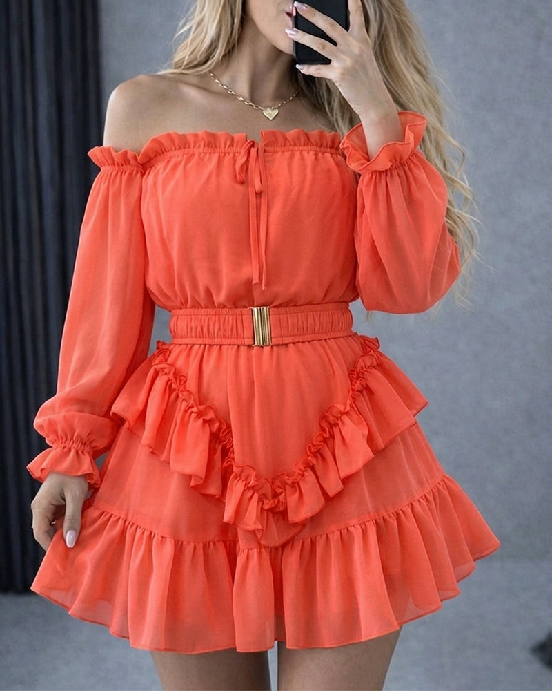 Chiffon Off-Shoulder Ruffle Mini Dress