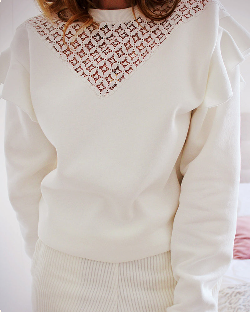 Lace Ruffle Contrast Sweatshirt