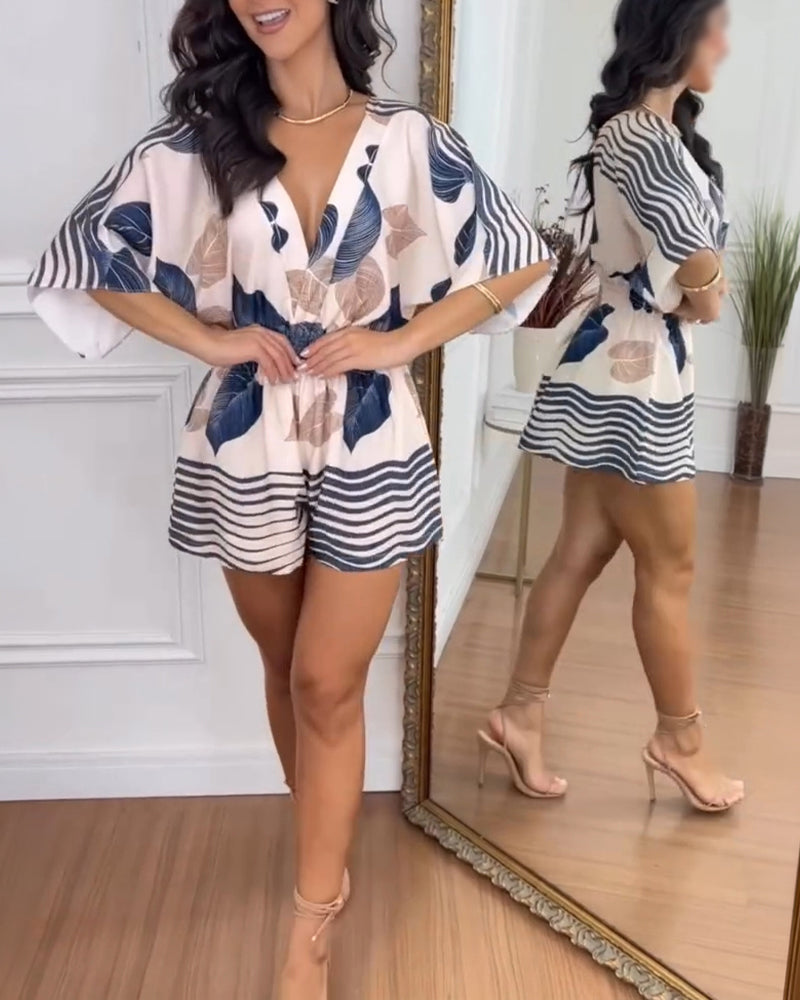 Striped V-Neck Backless Romper
