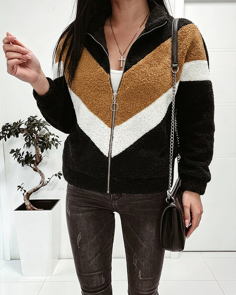 Faux Shearling Colorblock Zip-Up Coat — Noélla Montréal