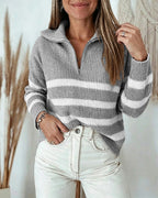 Colorblock Striped Half-Zip Sweater