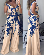 Floral Off-Shoulder V-Neck Jumpsuit