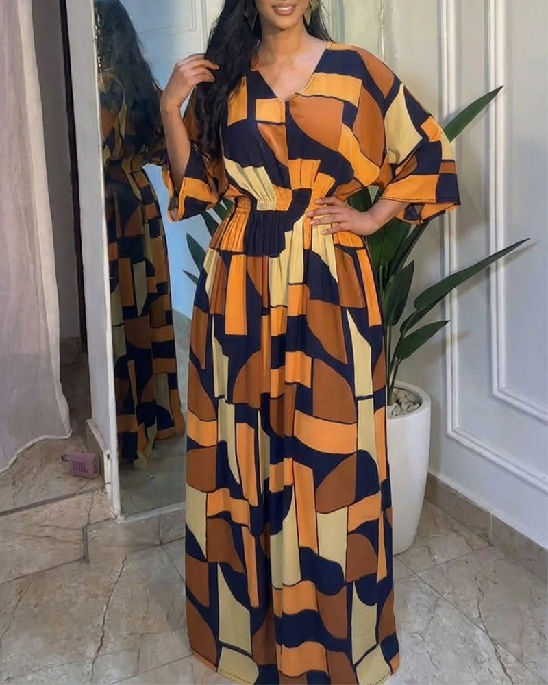 Colorblock Geometric V-Neck Jumpsuit