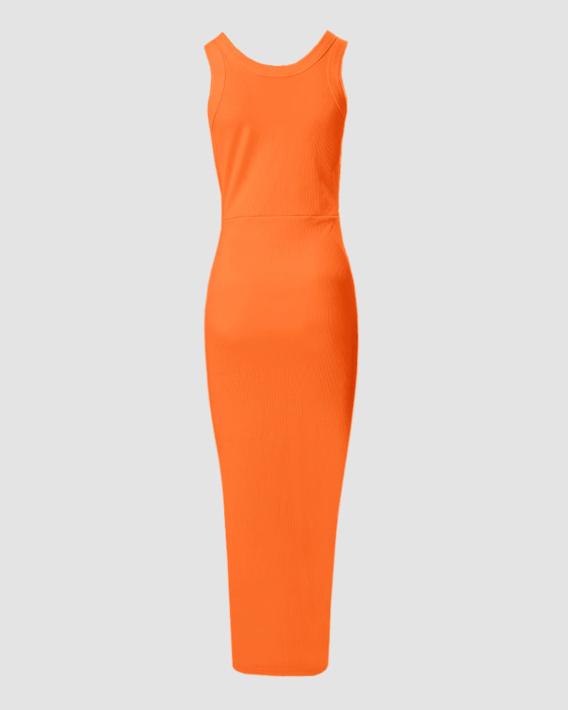 Ribbed Ruched Drawstring Maxi Dress