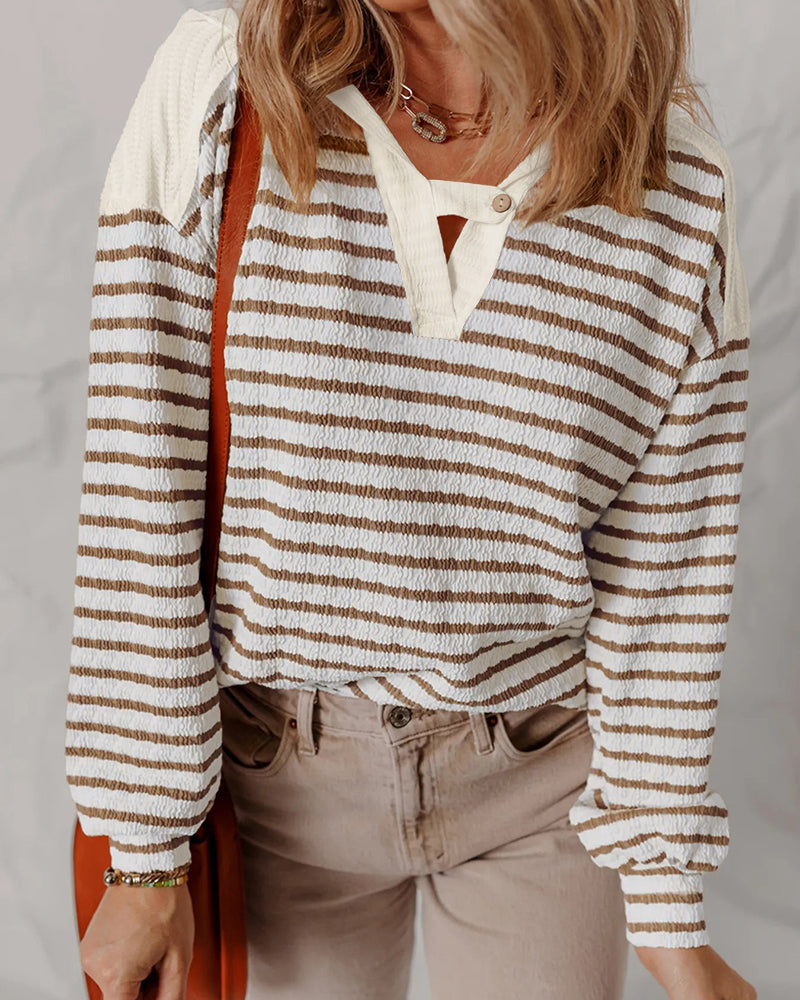Colorblock Striped V-Neck Sweatshirt