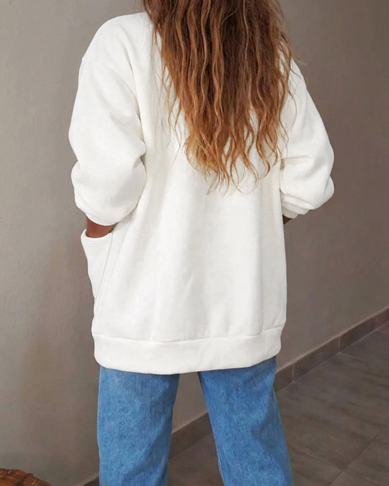 Snap-Button V-Neck Drop-Shoulder Cardigan