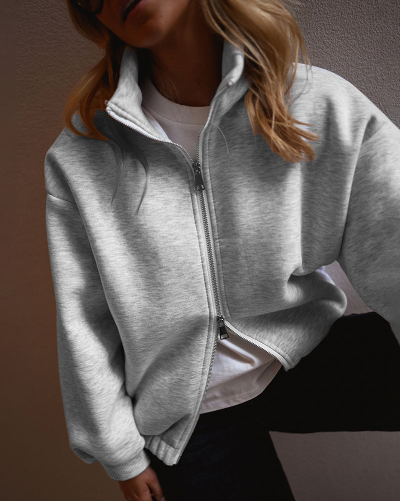 Drop-Shoulder Pocket Zip Sweatshirt
