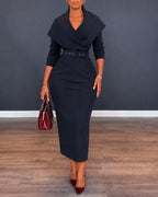 V-Neck Wrap Slit Midi Dress — Noélla Montréal