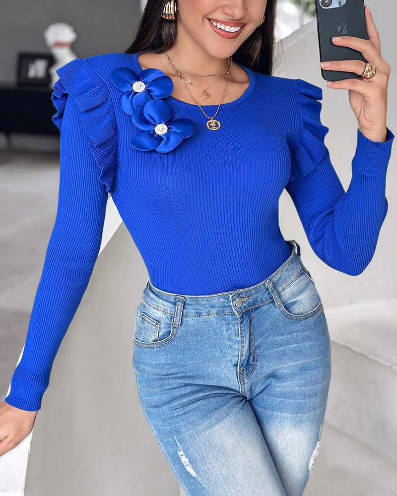 Floral Ruffle Sweater