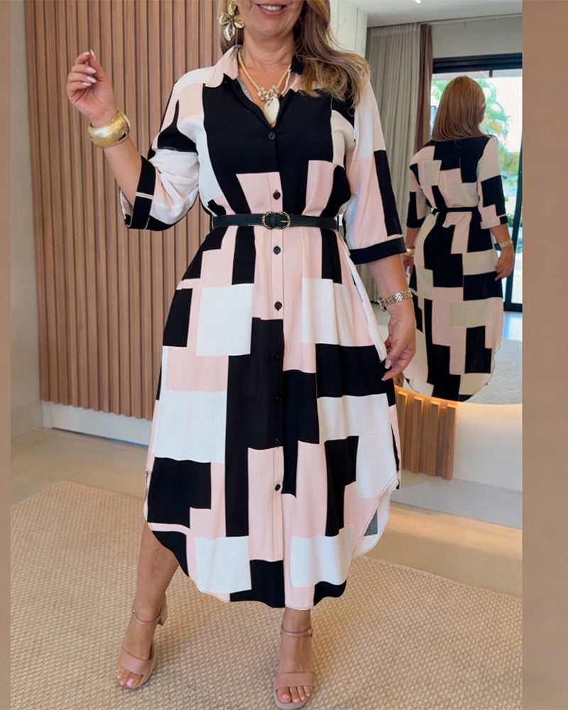 Colorblock Geometric Asymmetrical Dress