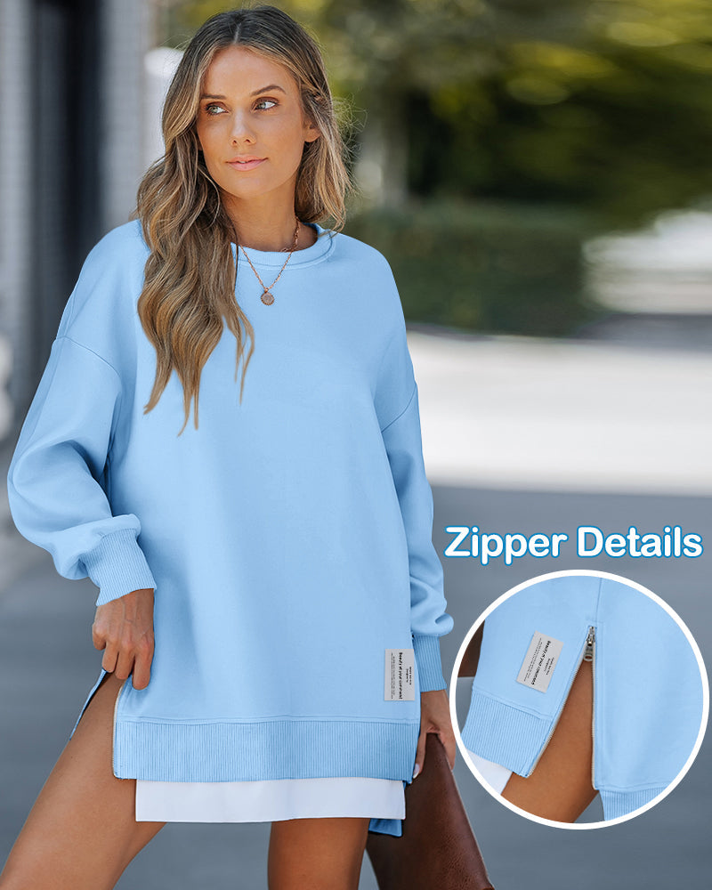 Drop-Shoulder Slit Zip Sweatshirt — Noélla Montréal