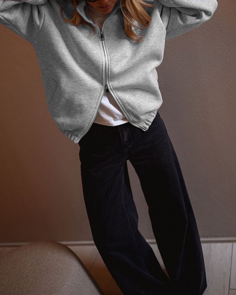 Drop-Shoulder Pocket Zip Sweatshirt
