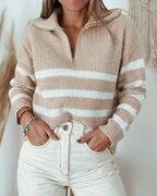 Colorblock Striped Half-Zip Sweater