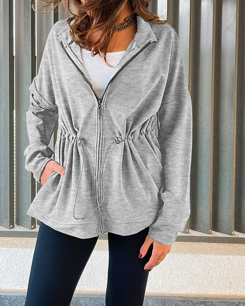 Hooded Drawstring Pocket Cardigan — Noélla Montréal