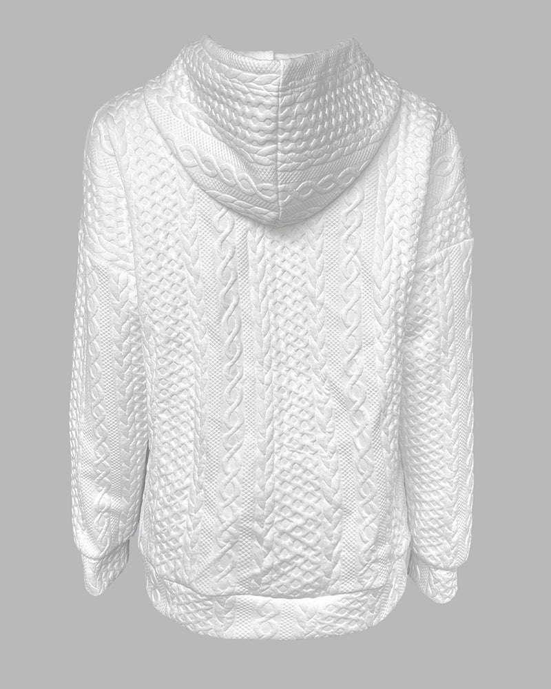 Textured Snap-Button Drawstring Hoodie