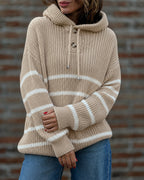 Striped Lantern-Sleeve Hooded Sweater — Noélla Montréal