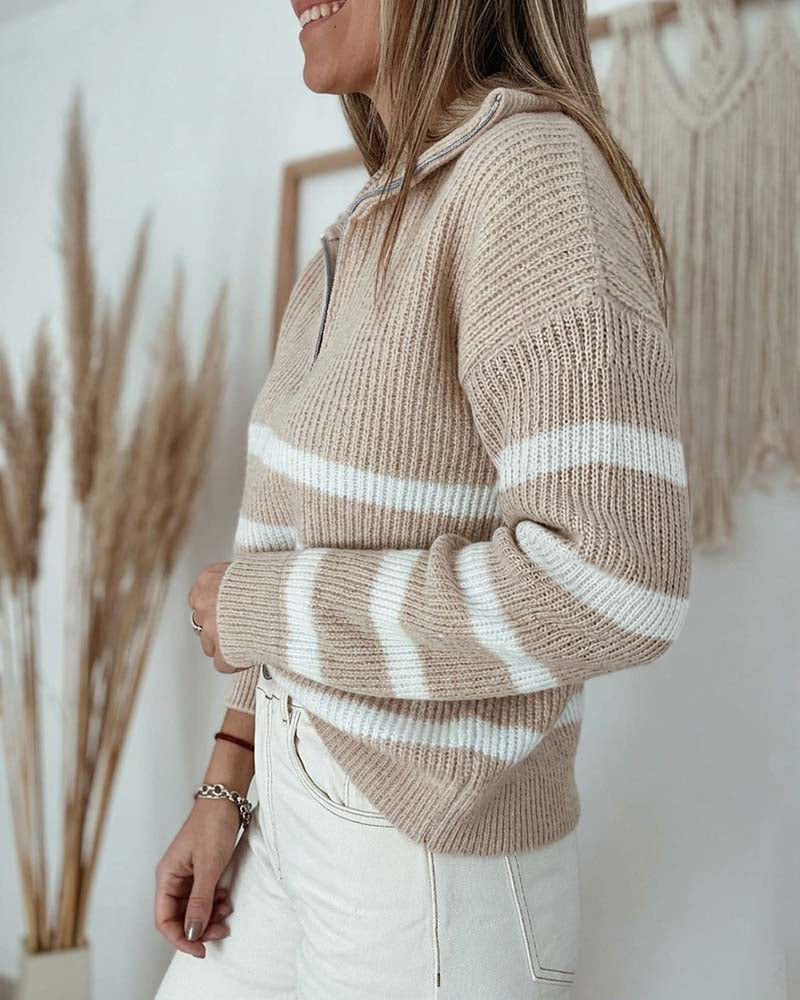 Colorblock Striped Half-Zip Sweater