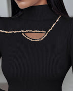 Beaded High-Neck Cutout Sweater