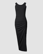 Ribbed Ruched Drawstring Maxi Dress