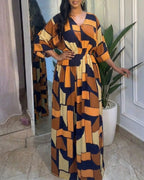 Colorblock Geometric V-Neck Jumpsuit