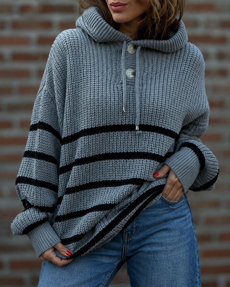Striped Lantern-Sleeve Hooded Sweater — Noélla Montréal