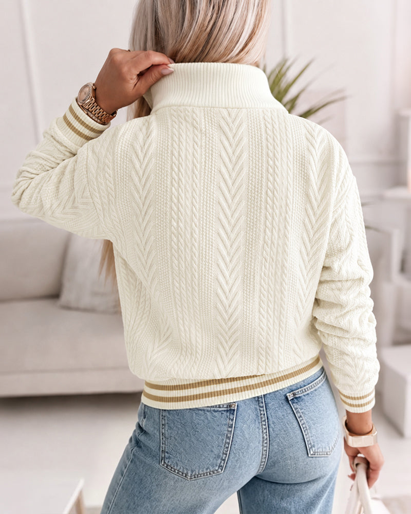 Striped Textured Drop-Shoulder Sweatshirt