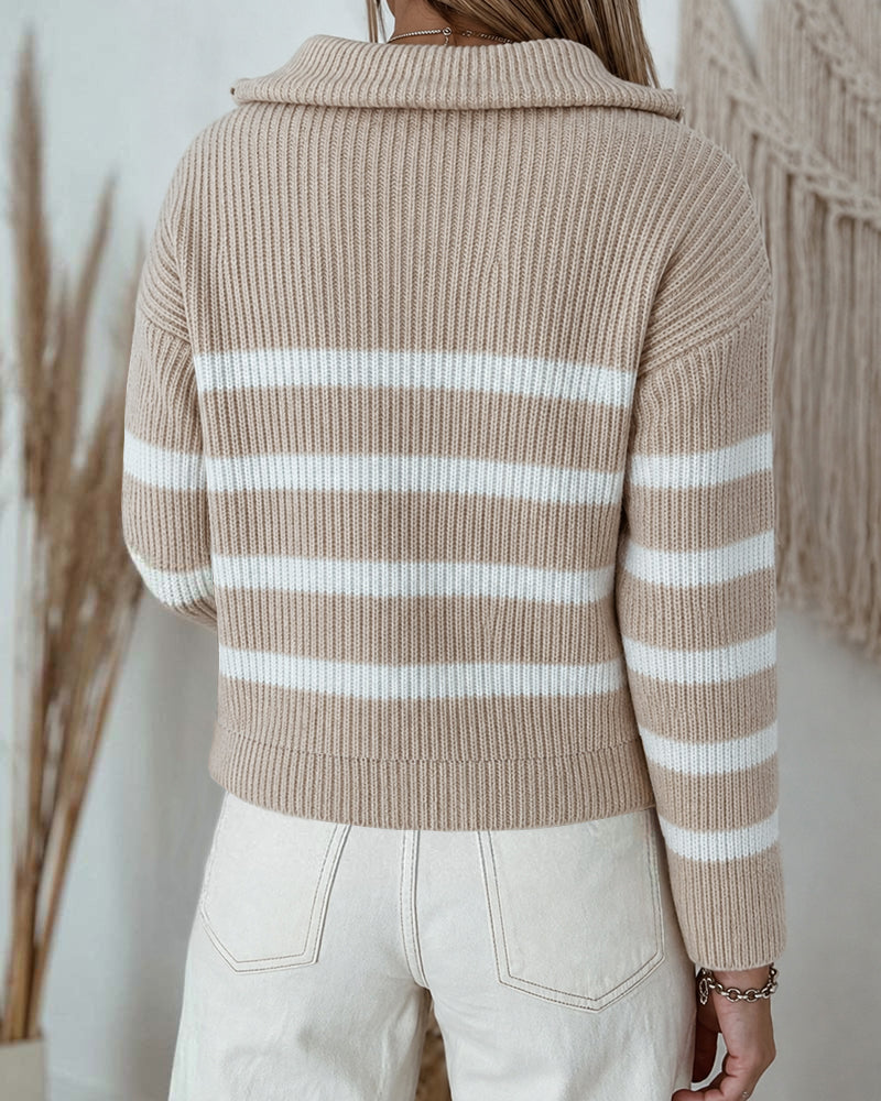 Colorblock Striped Half-Zip Sweater