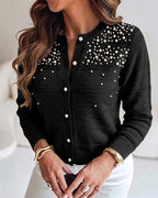 Beaded Pearl Cutout Cardigan