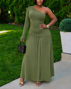 One-Shoulder Ruched Maxi Dress