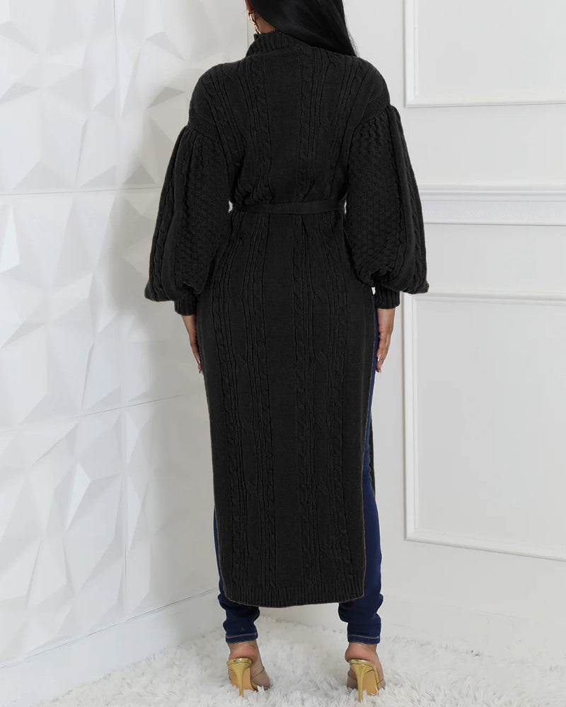 Textured Lantern-Sleeve High-Neck Sweater — Noélla Montréal