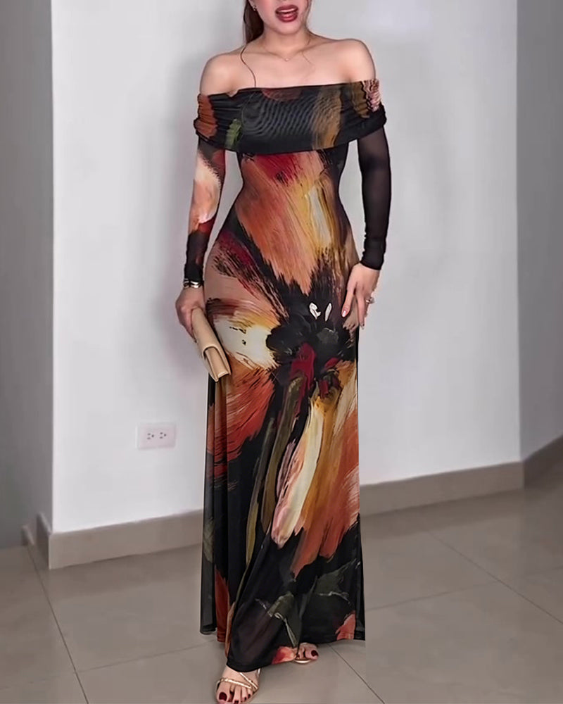 Off-Shoulder Mermaid Mesh Maxi Dress