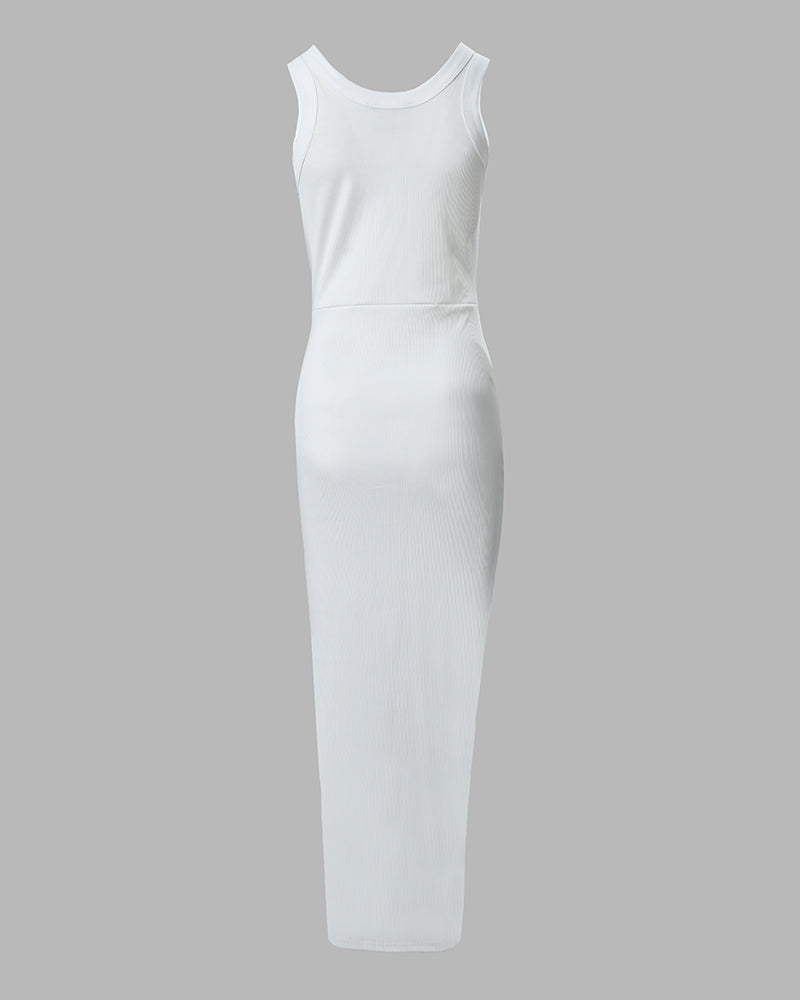 Ribbed Ruched Drawstring Maxi Dress