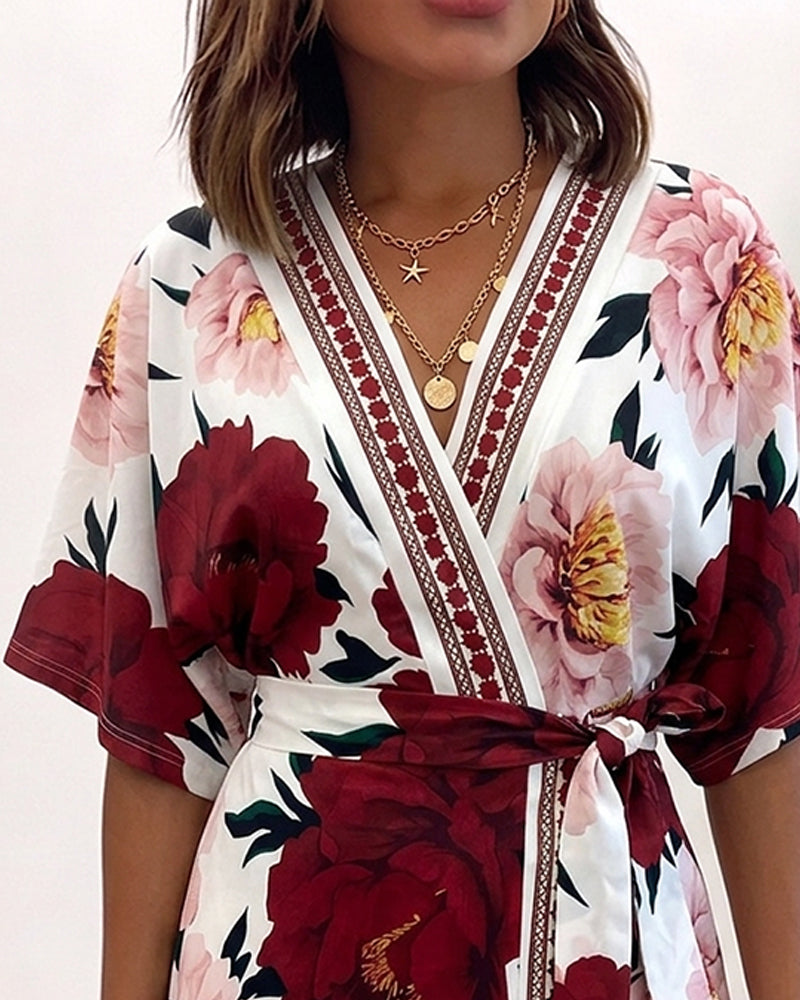 Floral V-Neck Wrap Romper