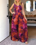 Tie-Dye V-Neck Backless Jumpsuit