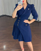 Puff-Sleeve Asymmetrical Pleated Dress — Noélla Montréal