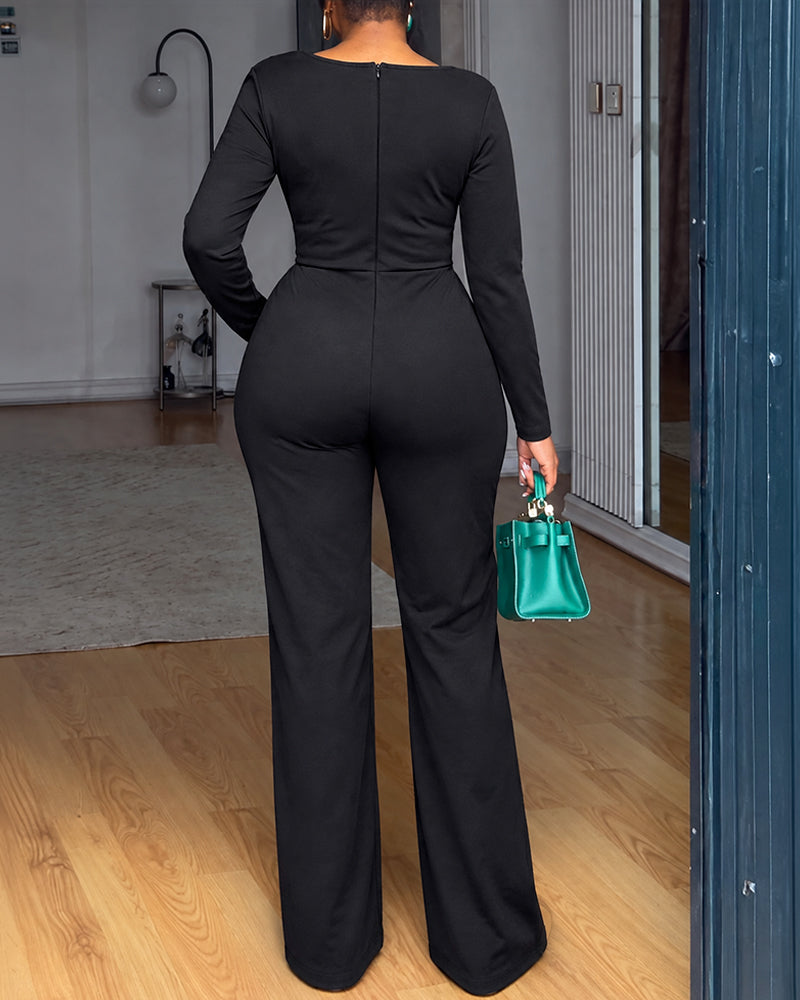 Cowl-Neck Ruched Buckle Jumpsuit